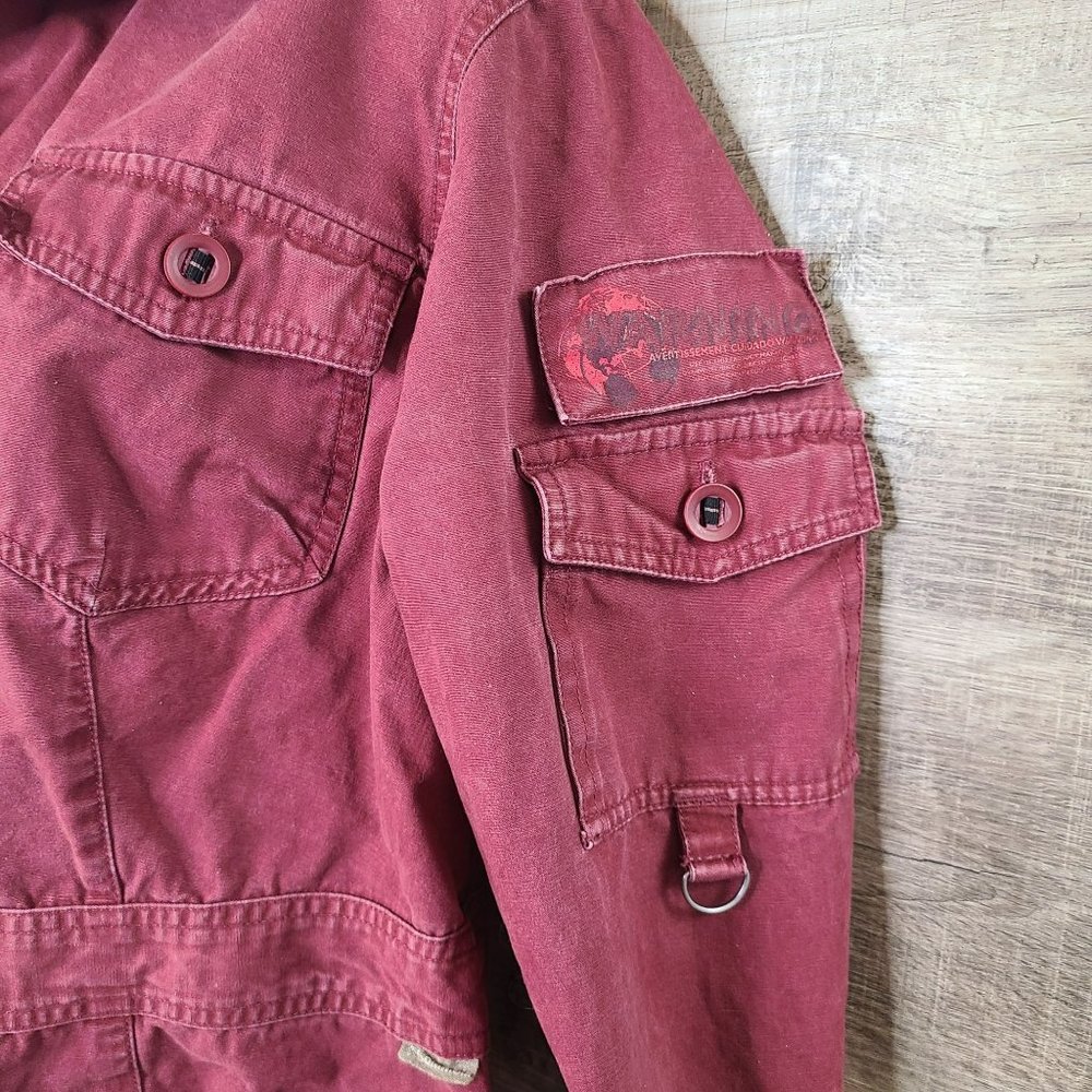 Columbia Faded Red Blazer Shacket Adj Waist Womens L Lightly Distressed Denim - Picture 4 of 13